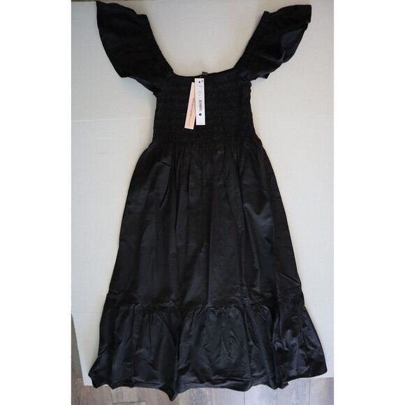 Aqua AT21WDR00153 Women's Sz Small Black Smocked Flutter Sleeve Midi Dress - Picture 4 of 8